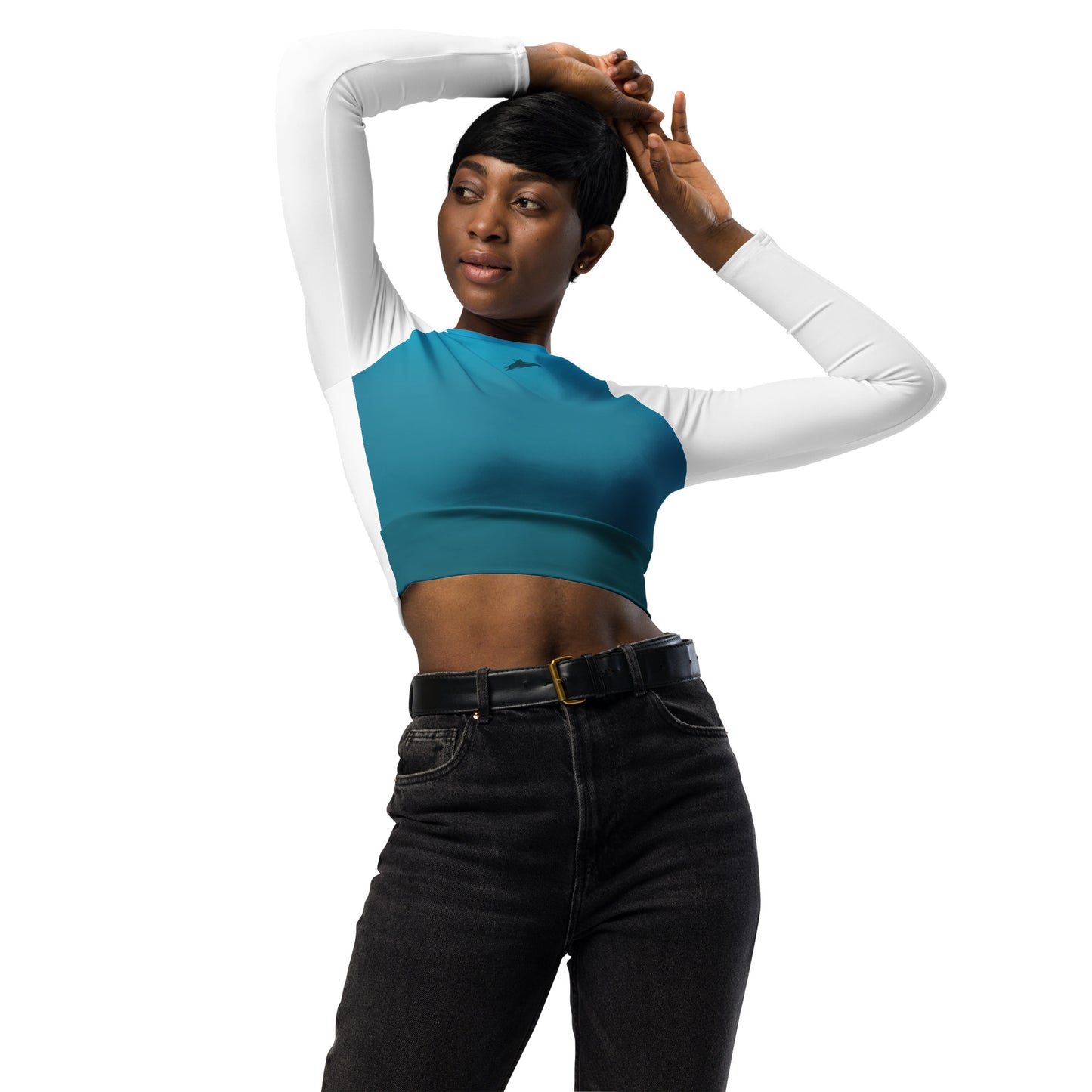 Blue Monochromatic Recycled long-sleeve crop top